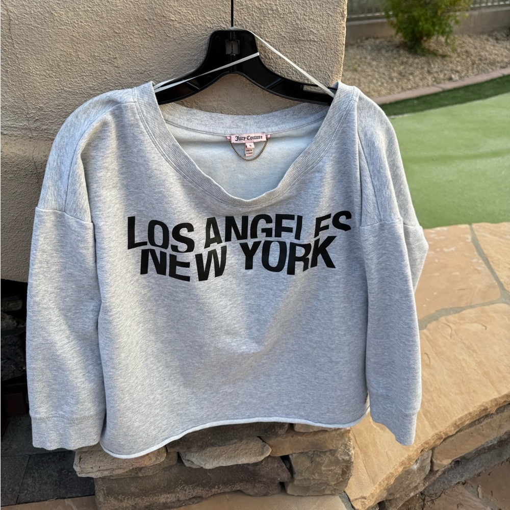 Juicy Couture Los Angeles New York Gray Crop Pullover Size Large like new